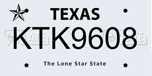 KTK9608 Texas License Plate
