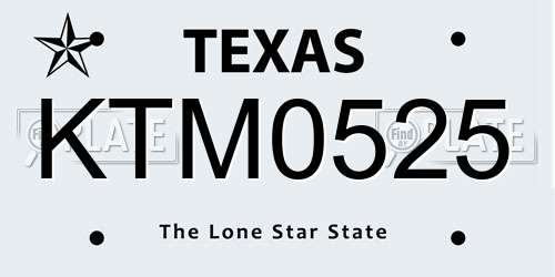 KTM0525 Texas License Plate