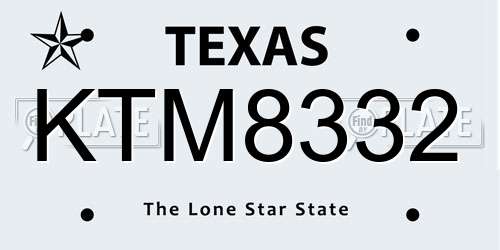 KTM8332 Texas License Plate