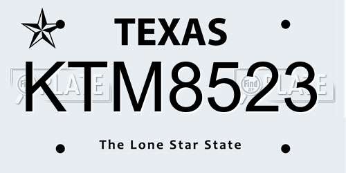 KTM8523 Texas License Plate
