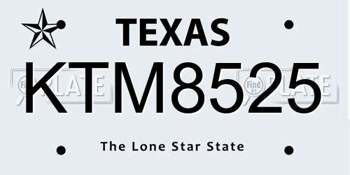 KTM8525 Texas License Plate