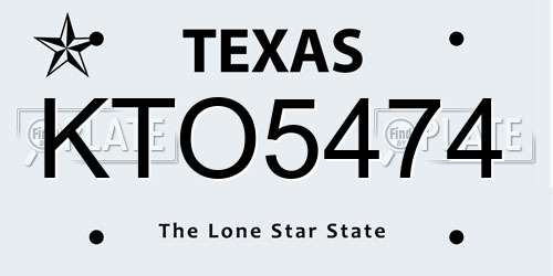 KTO5474 Texas License Plate