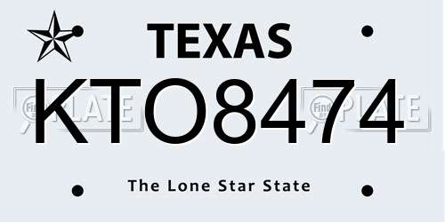 KTO8474 Texas License Plate