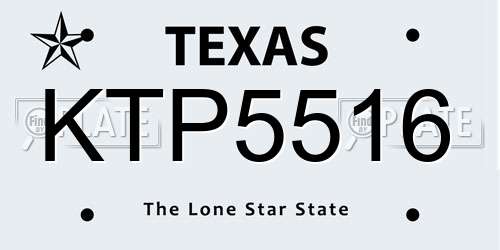 KTP5516 Texas License Plate