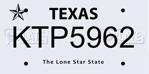 KTP5962 Texas License Plate