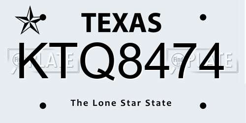 KTQ8474 Texas License Plate