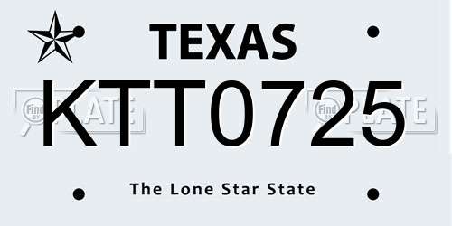 KTT0725 Texas License Plate