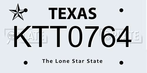 KTT0764 Texas License Plate