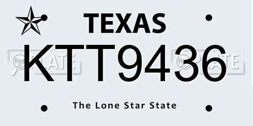 KTT9436 Texas License Plate
