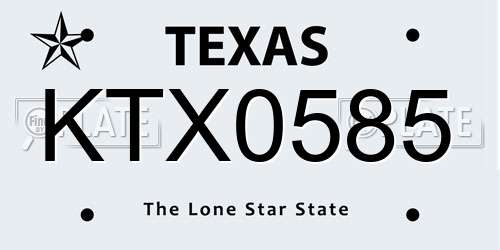 KTX0585 Texas License Plate