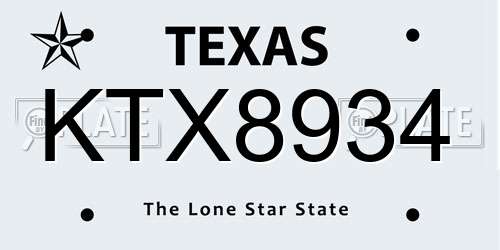 KTX8934 Texas License Plate