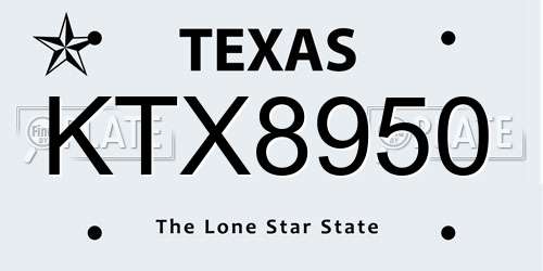 KTX8950 Texas License Plate