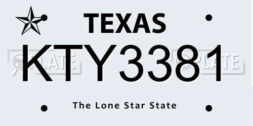 KTY3381 Texas License Plate