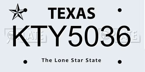 KTY5036 Texas License Plate