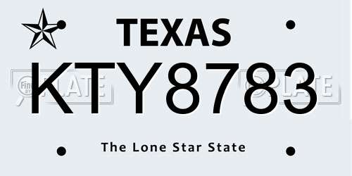 KTY8783 Texas License Plate