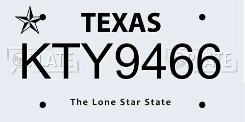 KTY9466 Texas License Plate