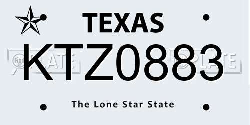 KTZ0883 Texas License Plate