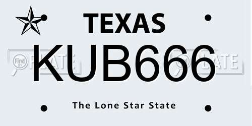 KUB666 Texas License Plate
