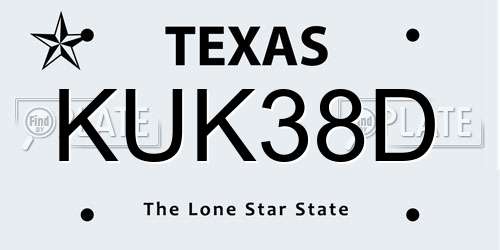 KUK38D Texas License Plate
