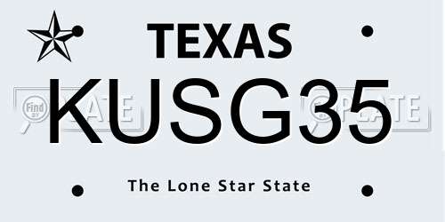 KUSG35 Texas License Plate