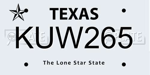 KUW265 Texas License Plate