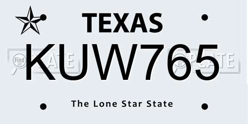 KUW765 Texas License Plate