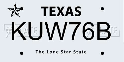 KUW76B Texas License Plate