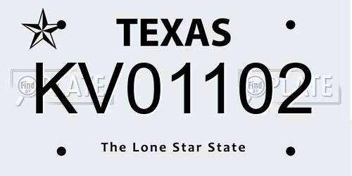 KV01102 Texas License Plate