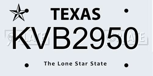 KVB2950 Texas License Plate