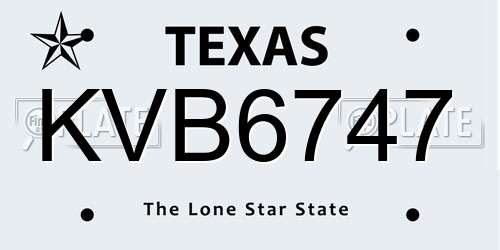 KVB6747 Texas License Plate