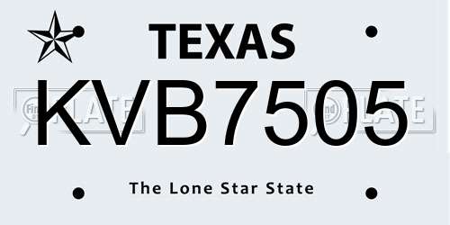 KVB7505 Texas License Plate