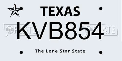 KVB854 Texas License Plate