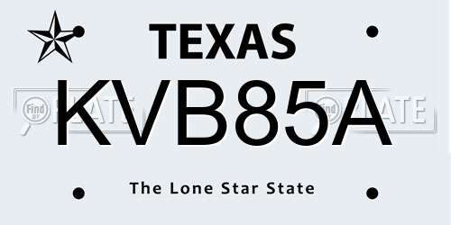 KVB85A Texas License Plate