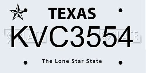 KVC3554 Texas License Plate