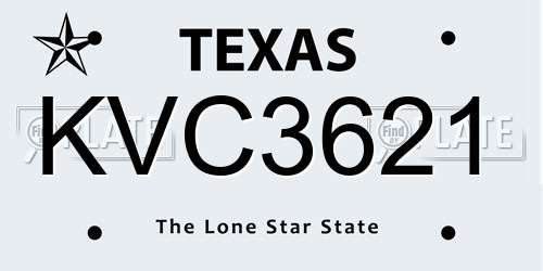 KVC3621 Texas License Plate