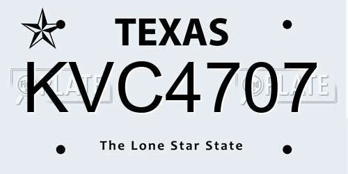 KVC4707 Texas License Plate