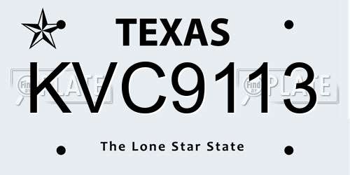 KVC9113 Texas License Plate