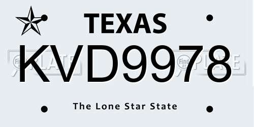KVD9978 Texas License Plate