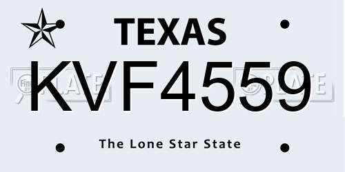 KVF4559 Texas License Plate