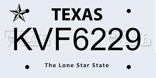 KVF6229 Texas License Plate
