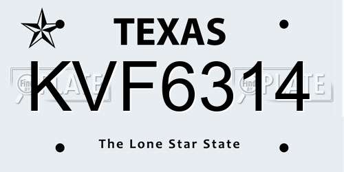 KVF6314 Texas License Plate