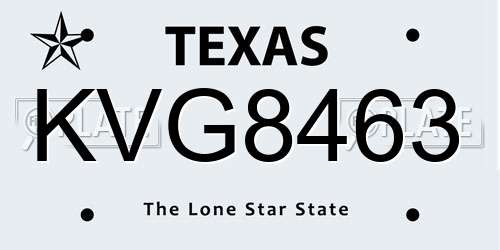 KVG8463 Texas License Plate