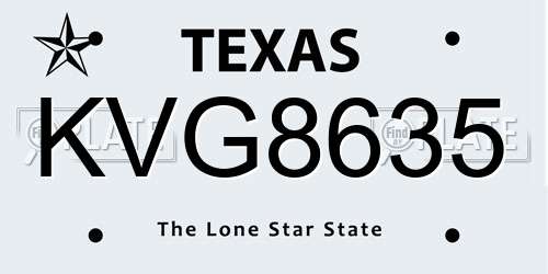 KVG8635 Texas License Plate