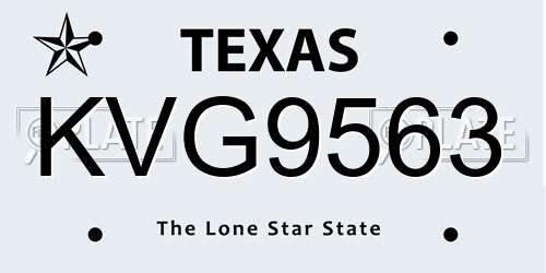KVG9563 Texas License Plate