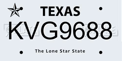 KVG9688 Texas License Plate