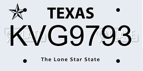 KVG9793 Texas License Plate