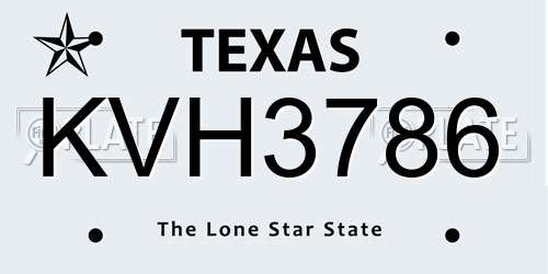 KVH3786 Texas License Plate