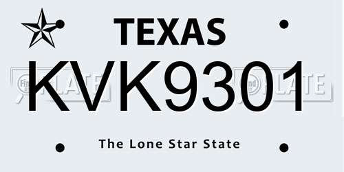 KVK9301 Texas License Plate