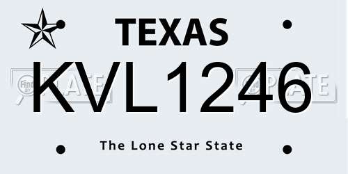 KVL1246 Texas License Plate