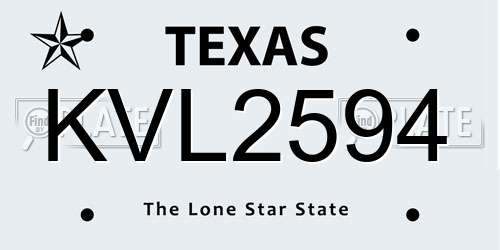 KVL2594 Texas License Plate